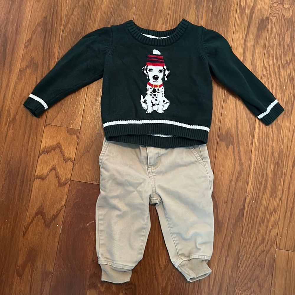 Janie and Jack Dog Sweater and Khaki Set 6-12 months